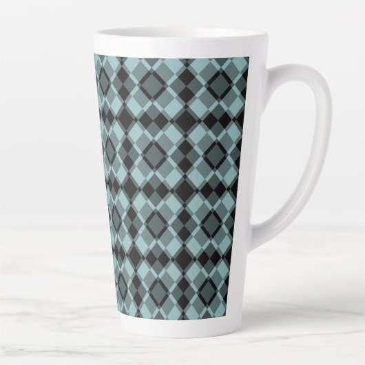 Blue Black Checker Argyle Pattern Latte Mok (Rechts)