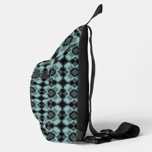 Blue Black Checker Argyle Pattern Sling Bag (Rechts)
