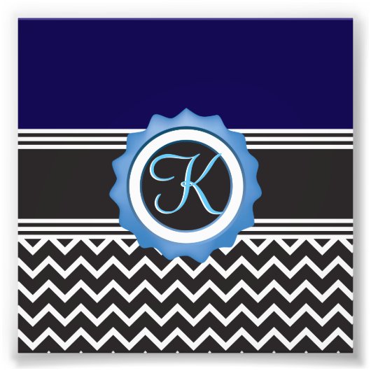 Blue Black Chevron Monogram Foto Afdruk (Voorkant)