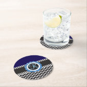 Blue Black Chevron Monogram Ronde Kartonnen Onderzetter (Insitu)