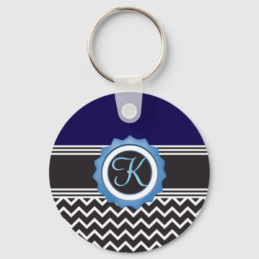 Blue Black Chevron Monogram Sleutelhanger (Voorkant)