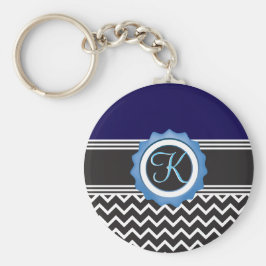 Blue Black Chevron Monogram Sleutelhanger