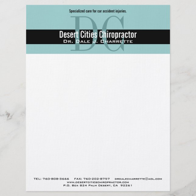 Blue Black Chiropractor Double Monogram Letterhead Gepersonaliseerd Briefhoofd (Voorkant)