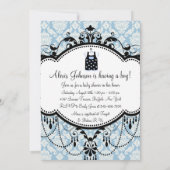 Blue Black Damask Baby Boy Shower Invitations (Dos)