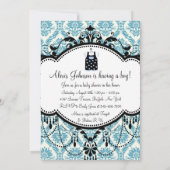 Blue Black Damask Baby Boy Shower Invitations (Dos)
