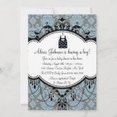 Blue Black Damask Baby Boy Shower Invitations (Dos)