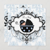 Blue Black Damask Baby Boy Shower Invitations (Devant / Derrière)