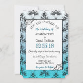 Blue Black Damask Classy Wedding invitations (Devant)