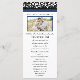 Blue Black Damask Photo Wedding Program Programma