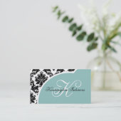 Blue Black Damask Visitekaartjes (Staand voorkant)