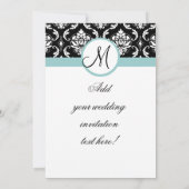 Blue Black Damask Wedding Monogram Uitnodiging (Achterkant)