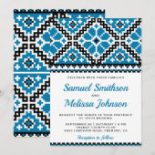 Blue Black Embroidery Ukraine Wedding Kaart (Voorkant / Achterkant)