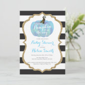 Blue Black en Gold Pumpkin Boy Baby shower Kaart (Staand voorkant)