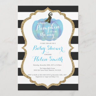 Blue Black en Gold Pumpkin Boy Baby shower Kaart