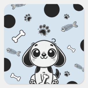 Blue & Black Fish Botten Puppy Hondenverjaardagsfe Vierkante Sticker