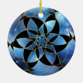 Blue Black Gold Sacred Geometry Keramisch Ornament (Achterkant)