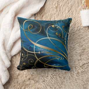 Blue Black Gold Swirls Flourish Kussen