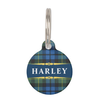 Blue Black Gold Tartan Plaid Personalized Huisdierpenning