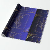 Blue&Black Gradient Golden Lijst Patterned Cadeaupapier (Uitgerold)