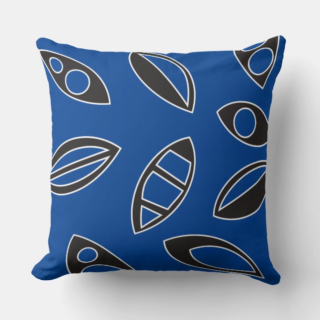 Blue Black Leaves Retro ONTWERP Sierkussen (Voorkant)