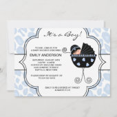 Blue Black Leopard Baby Boy Shower Invitations (Devant)