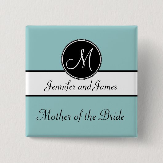 Blue Black Monogram Moeder van de Bride Button (Voorkant)