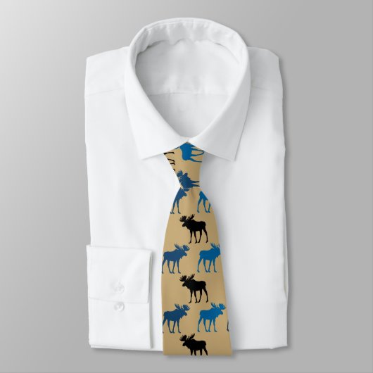 Blue Black Moose Pattern op Gold Stropdas (Gebonden)