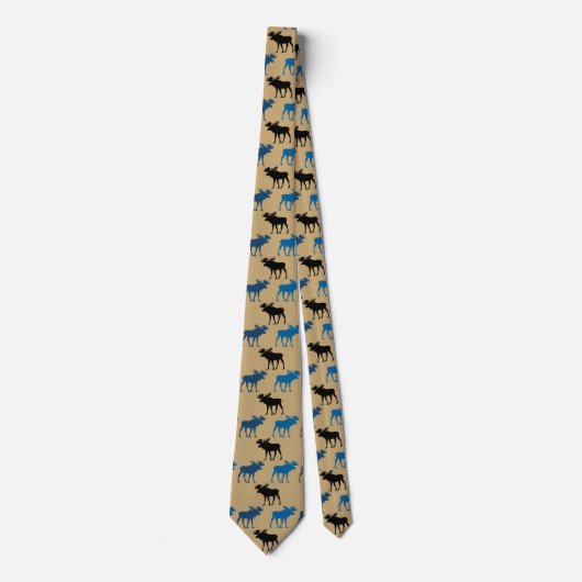 Blue Black Moose Pattern op Gold Stropdas (Voorkant)
