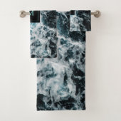 Blue Black Ocean Waves Hawaii Monogram Bad Handdoek (Insitu)