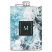 Blue Black Ocean Waves Hawaii Monogram Heupfles (Voorkant)