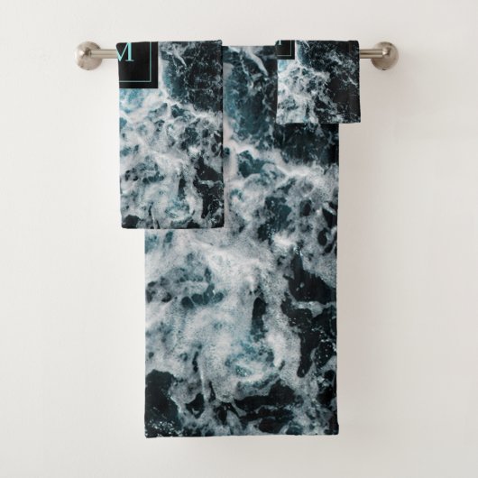 Blue Black Ocean Waves Hawaii Monogramme (En situation)