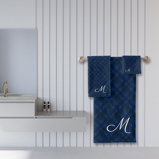 Blue Black Pset Pattern Monogramed Bad Handdoek