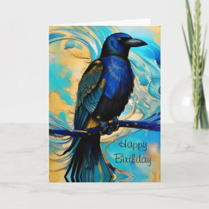 Blue Black Raven, bleu et or abstrait Anniversaire