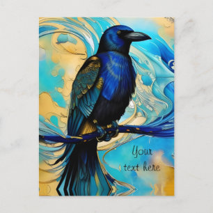 Blue Black Raven, blue and gold abstract Briefkaart