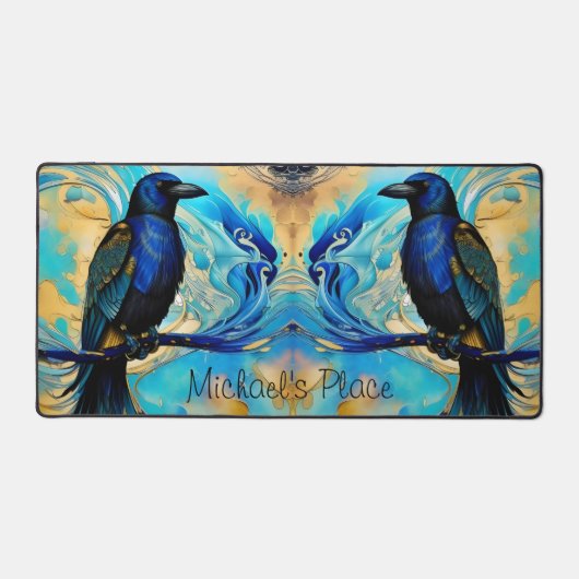 Blue Black Raven, blue and gold abstract Bureaumat (Voorkant)