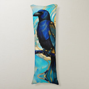 Blue Black Raven, blue and gold abstract Lichaamskussen