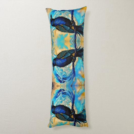 Blue Black Raven, blue and gold abstract Lichaamskussen (Achterkant (Verticaal))