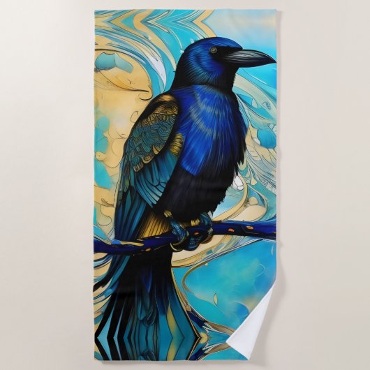 Blue Black Raven, blue and gold abstract Strandlaken (Voorkant)