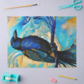 Blue Black Raven op blauw en abstract goud Tissuepapier (Craft)