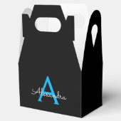 Blue Black Script Girly Monogram Name Bedankdoosjes (Geopend)