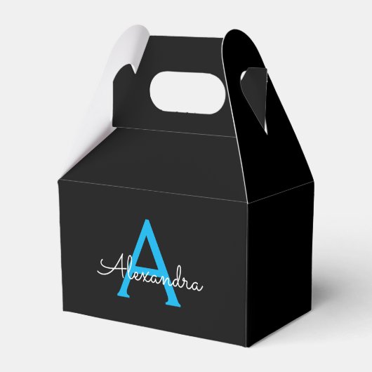 Blue Black Script Girly Monogram Name Bedankdoosjes (Voorkant Zijde)