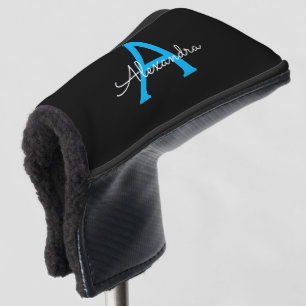Blue Black Script Girly Monogram Name Golfheadcover