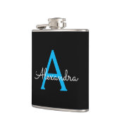 Blue Black Script Girly Monogram Name Heupfles (Links)