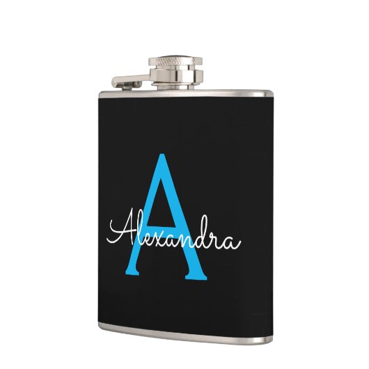 Blue Black Script Girly Monogram Name Heupfles (Links)