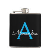 Blue Black Script Girly Monogram Name Heupfles (Voorkant)