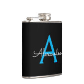 Blue Black Script Girly Monogram Name Heupfles (Rechts)