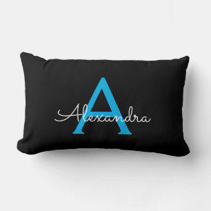 Blue Black Script Girly Monogram Name Kussen