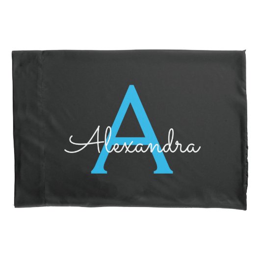 Blue Black Script Girly Monogram Name Kussensloop (Voorkant)