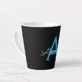 Blue Black Script Girly Monogram Name Latte Mok (Linkerhoek)