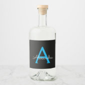 Blue Black Script Girly Monogram Name Likeurfles Etiket (Voorkant)